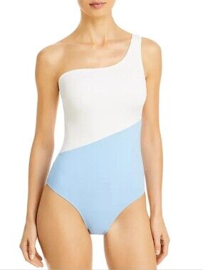 Onia Sky Blue Sienna Color Block One Shoulder One Piece Swimsuit XS Open Back